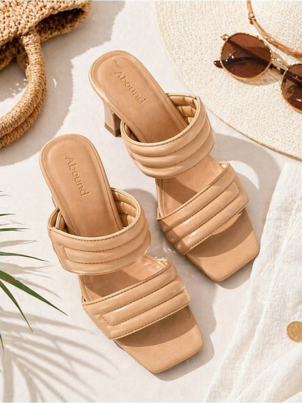 Abound Nordstrom Nude Heeled Sandals Double Strap Slip On Neutral Chic Size 7